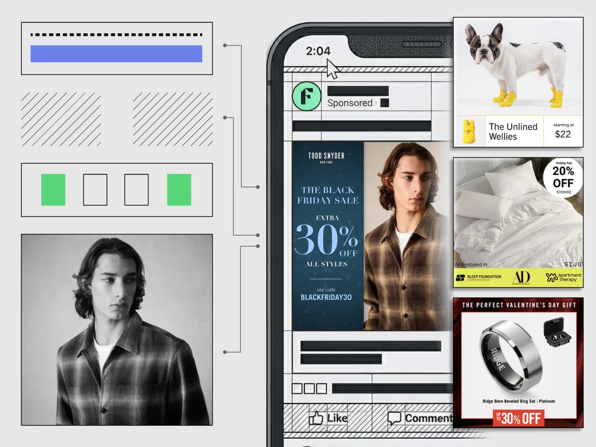 Before and after: plain product on white vs. Marpipe-enriched branded catalog ad
