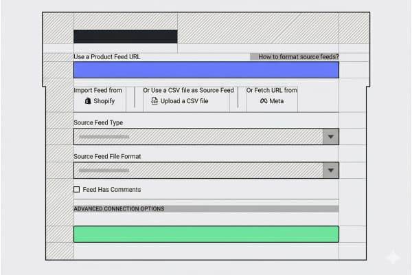 Marpipe catalog import interface showing product feed connection